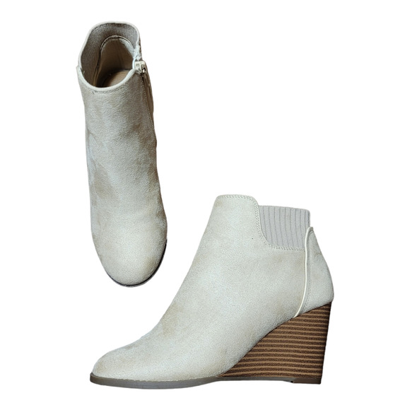 Market & Spruce Tan Faux Suede Chunky Ankle Boots Size 8.5 Neutral Minimalist - Picture 1 of 10